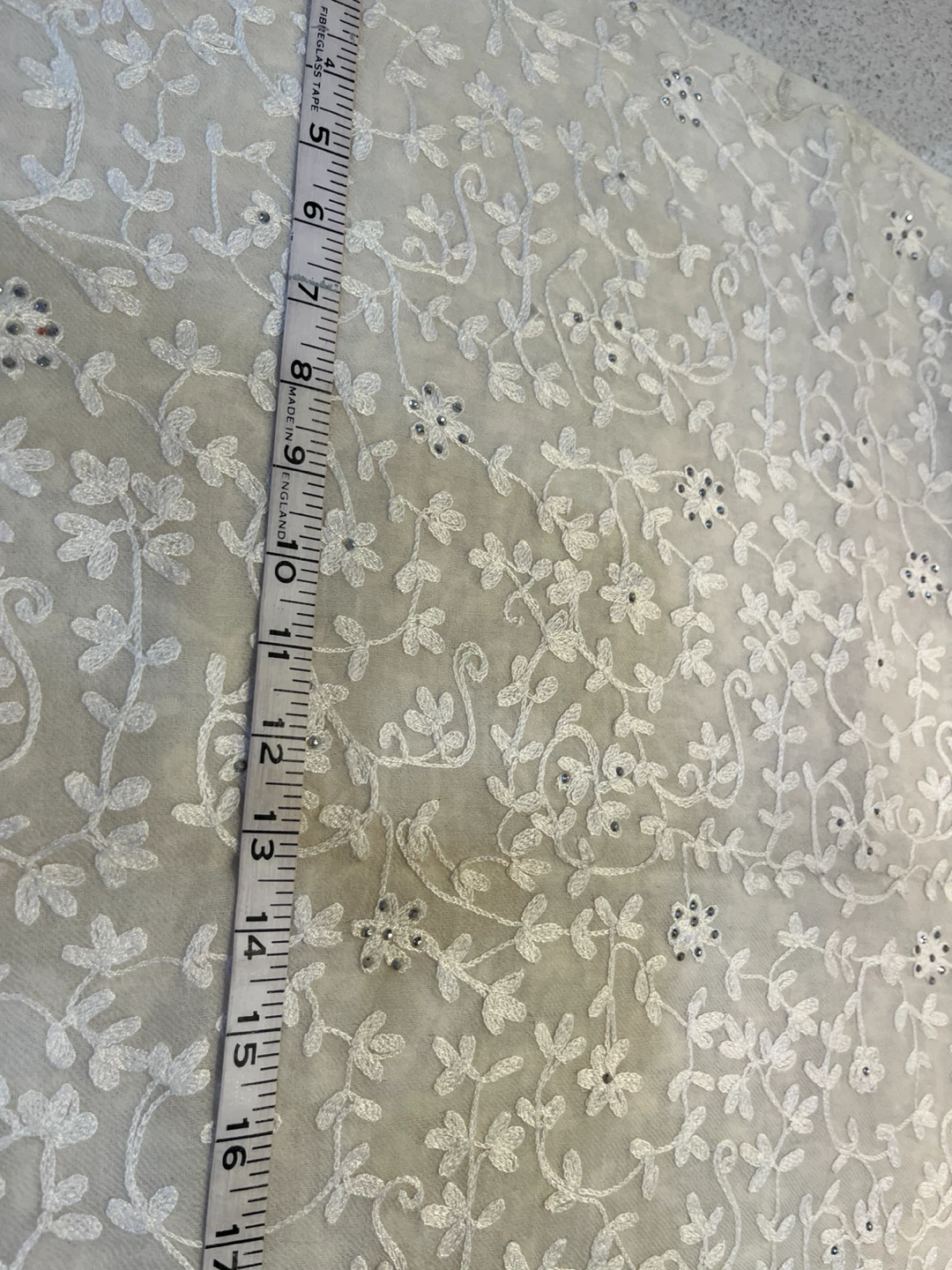 White Embroidered Floral Fabric with Sequin Detail - photo 2