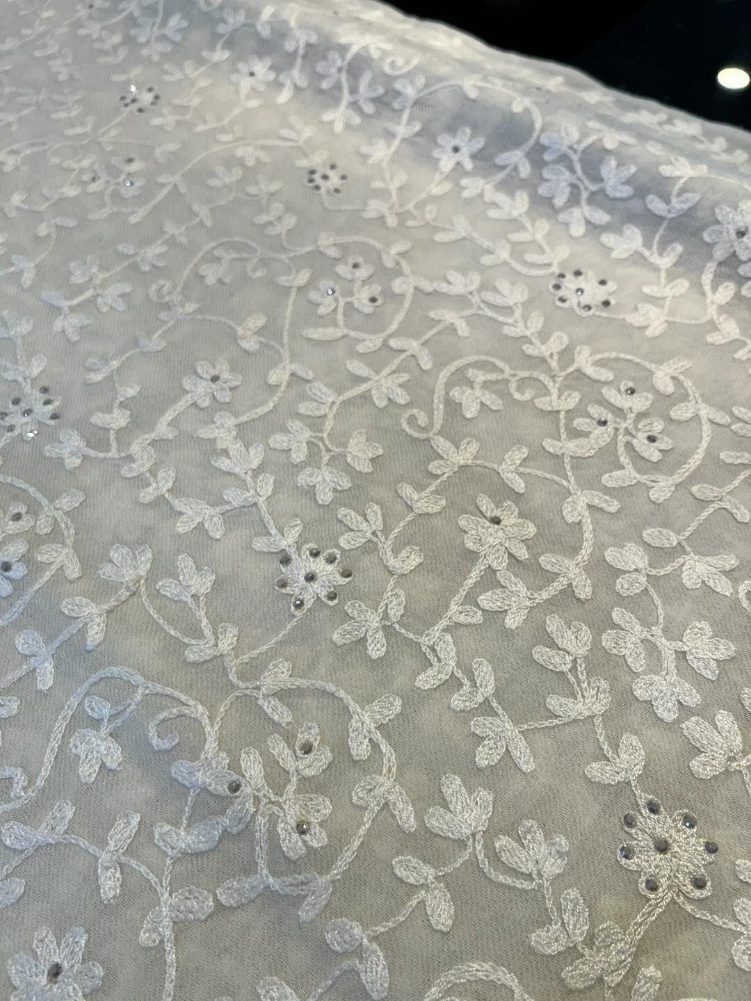 White Embroidered Floral Fabric with Sequin Detail - photo 4