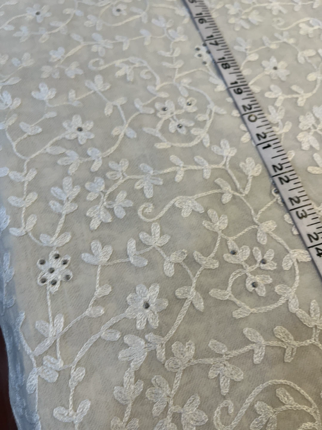 White Embroidered Floral Fabric with Sequin Detail - photo 5