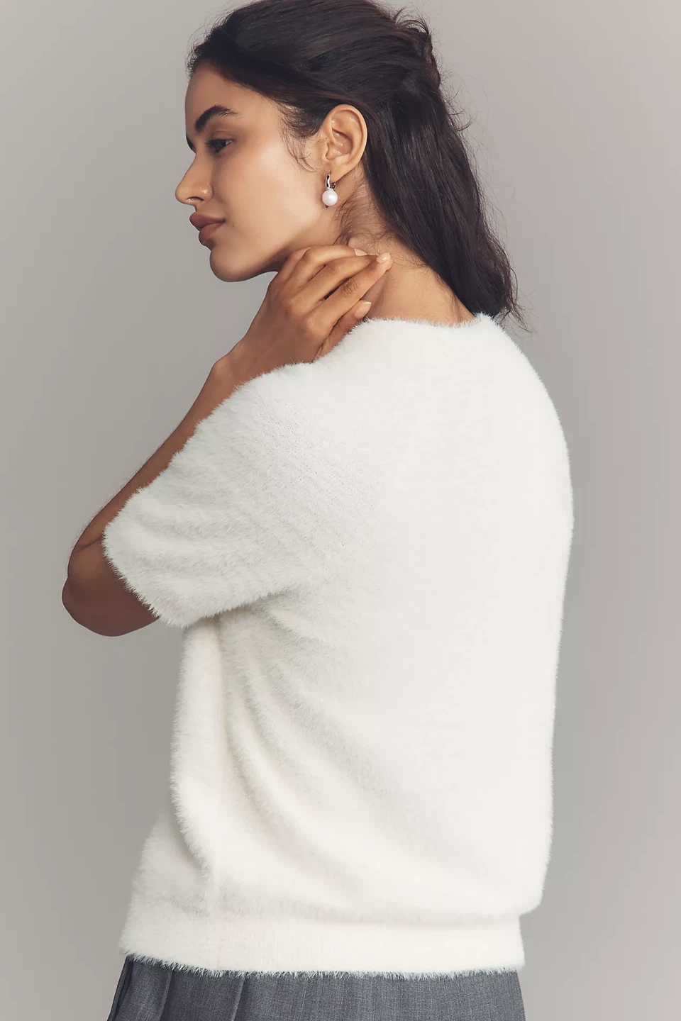 Anthropologie Fuzzy Short Sleeve Cardigan White - photo 2