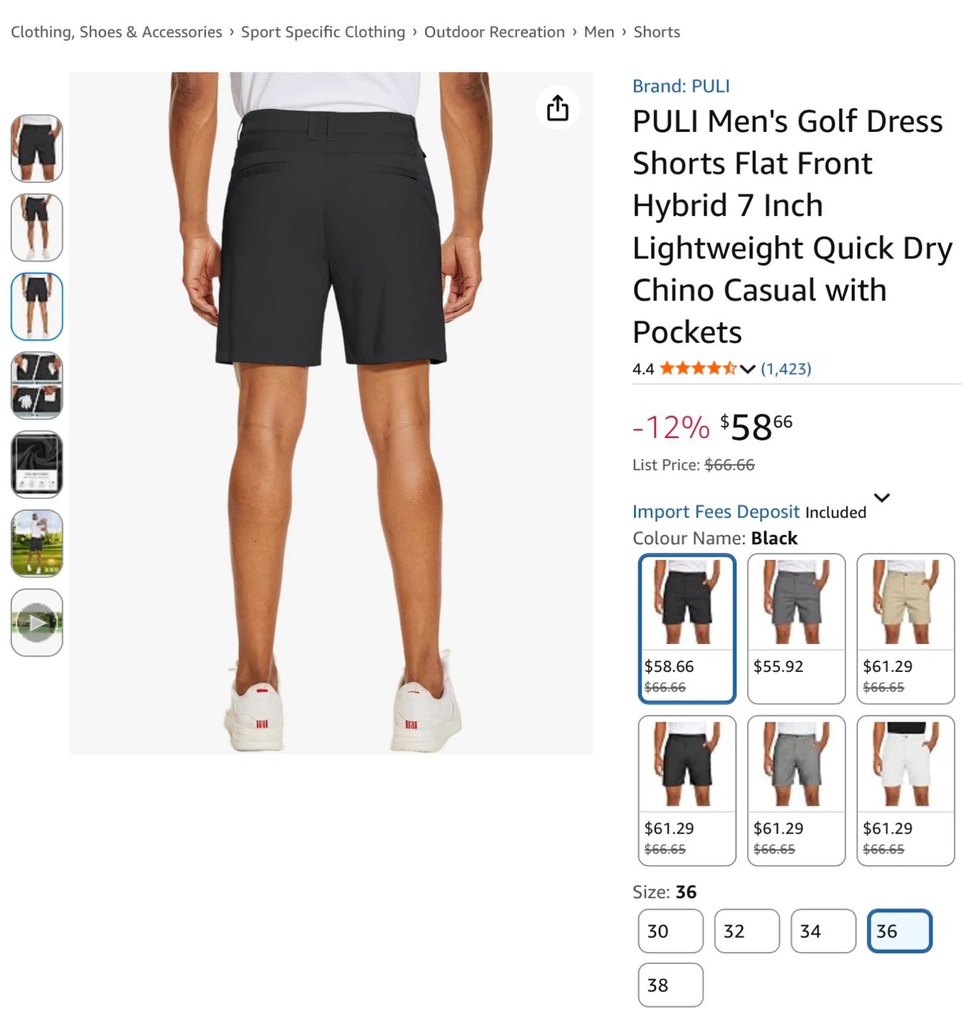 New Men's Golf Shorts - Black - Size 36 - photo 2