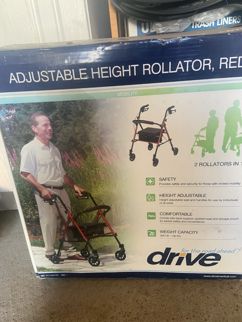 Drive Adjustable Height Rollator - Red