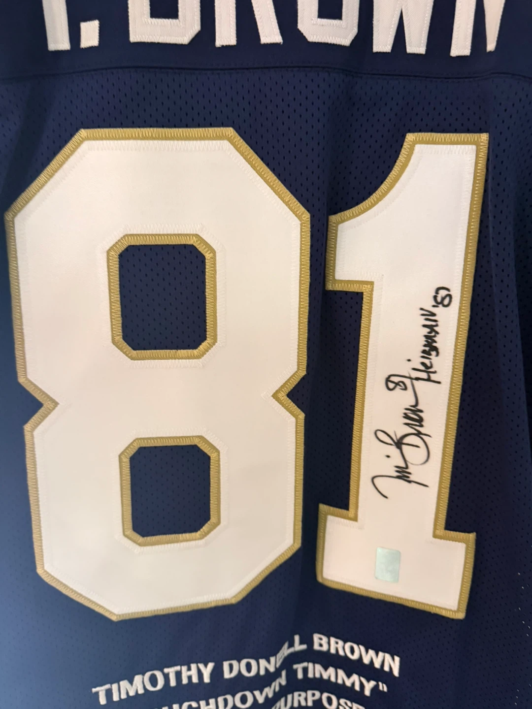 Tim Brown Signed Notre Dame Fighting Irish Career Stat Jersey - photo 2