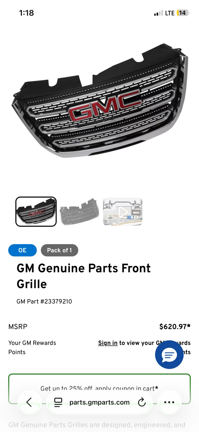 NEW! GM Genuine Parts Front Grille 23379210