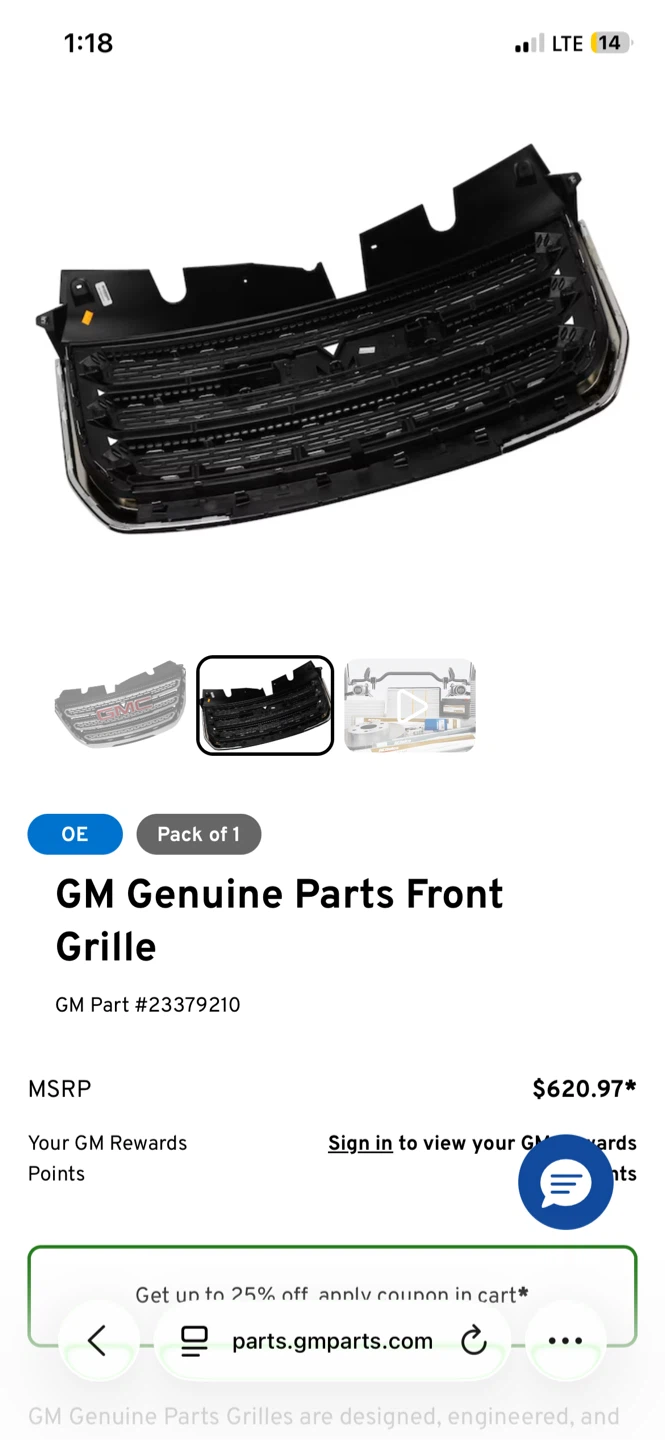 NEW! GM Genuine Parts Front Grille 23379210 - photo 2