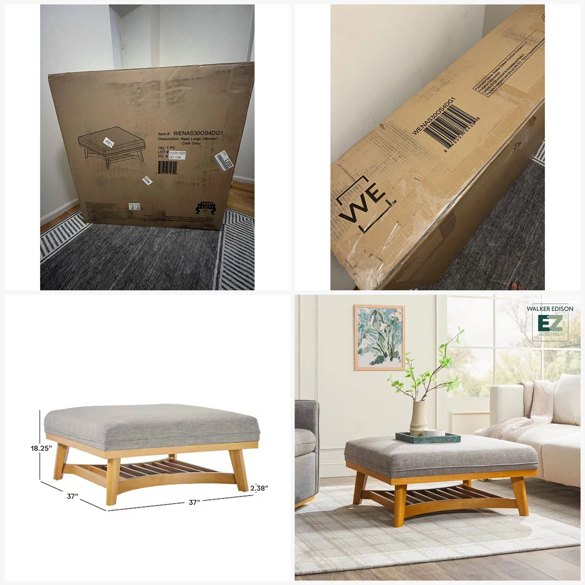 BRAND NEW Walker Edison Ottoman “Nash” SEALED