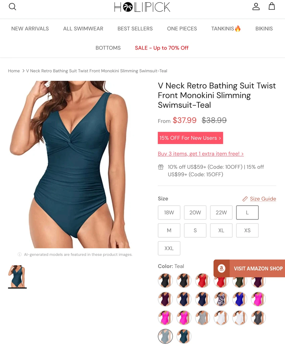 New Flattering One Piece Swimsuit - L - photo 3