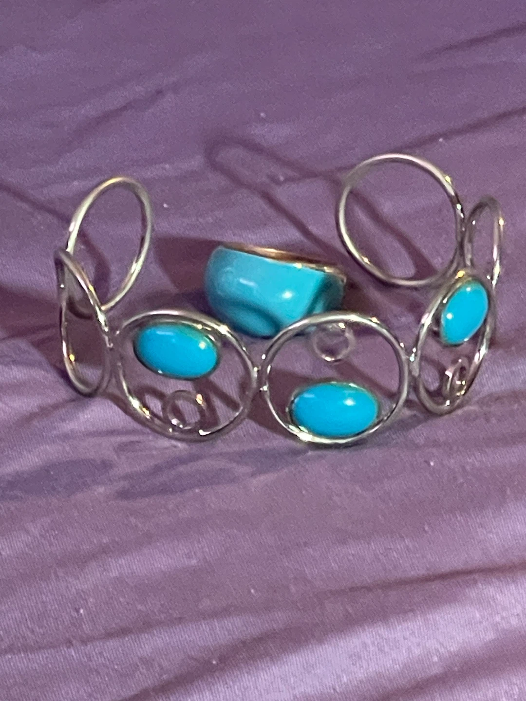 Turquoise Stone Cuff Bracelet and Ring Set