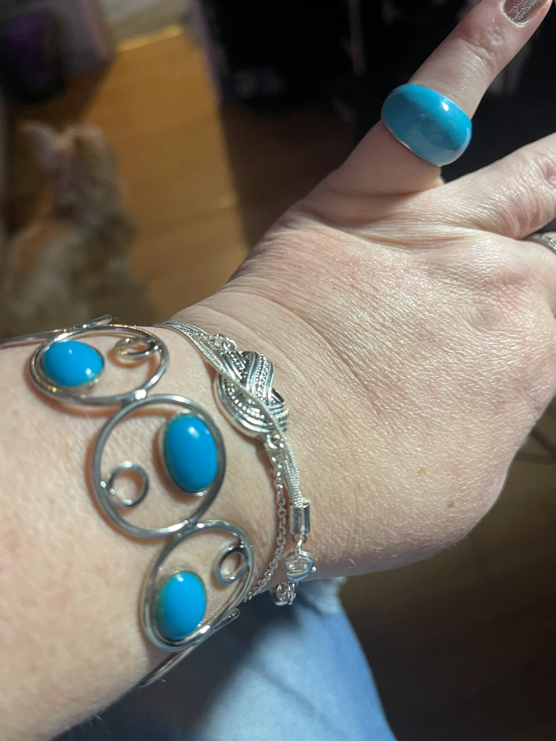 Turquoise Stone Cuff Bracelet and Ring Set - photo 2