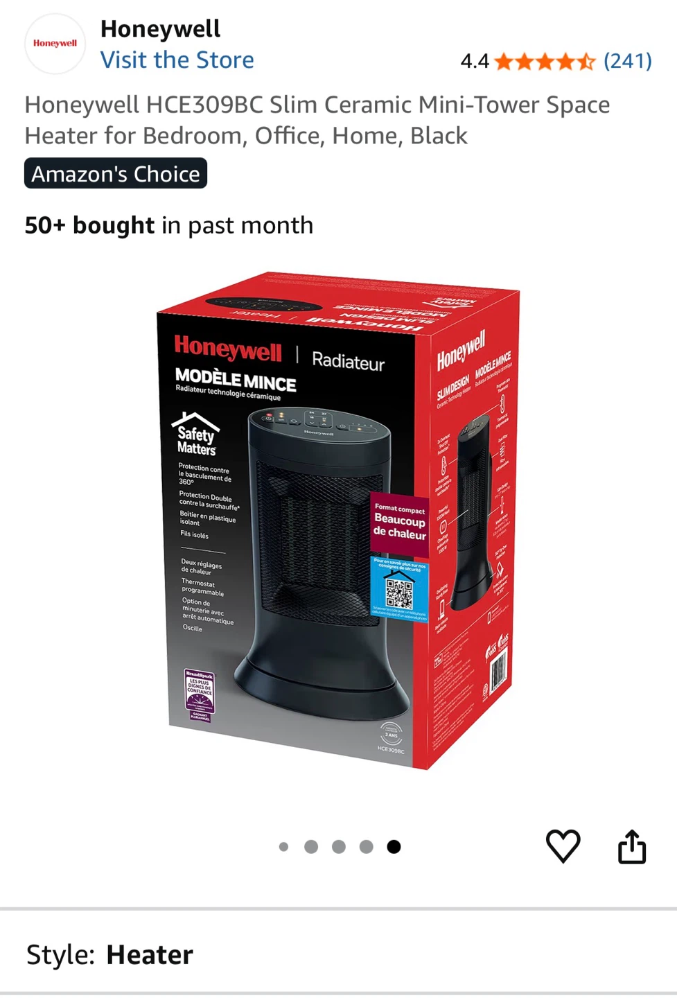 Honeywell HCE309BC Slim Ceramic Mini-Tower Space Heater - photo 2