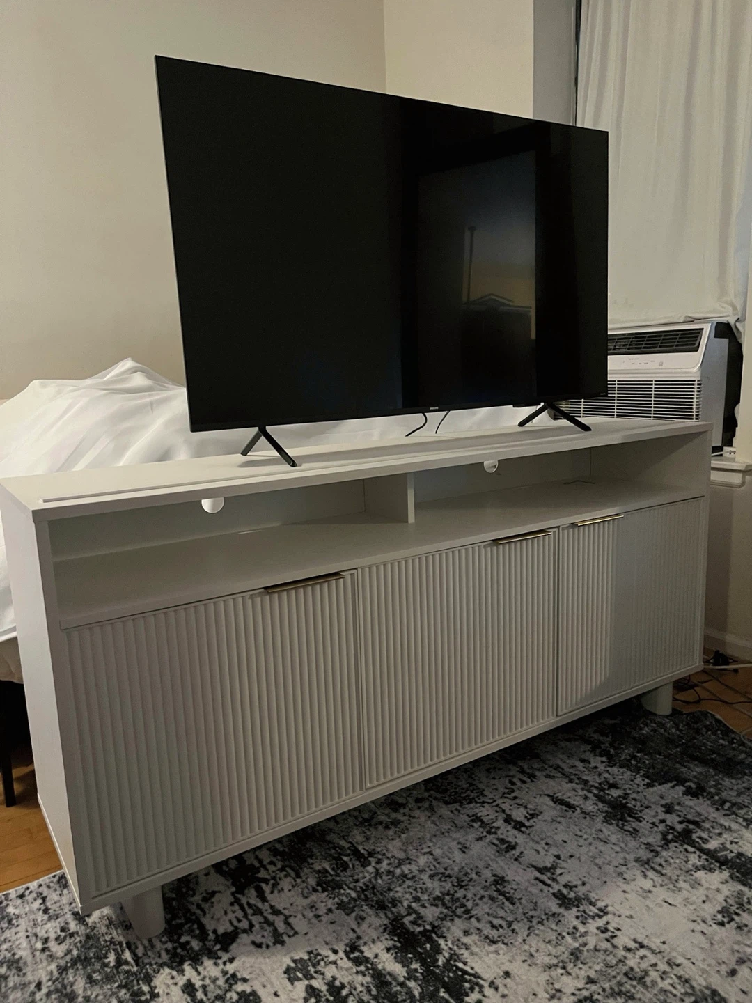 LIKE NEW White Fluted TV Stand – Fits TVs Up to 70”