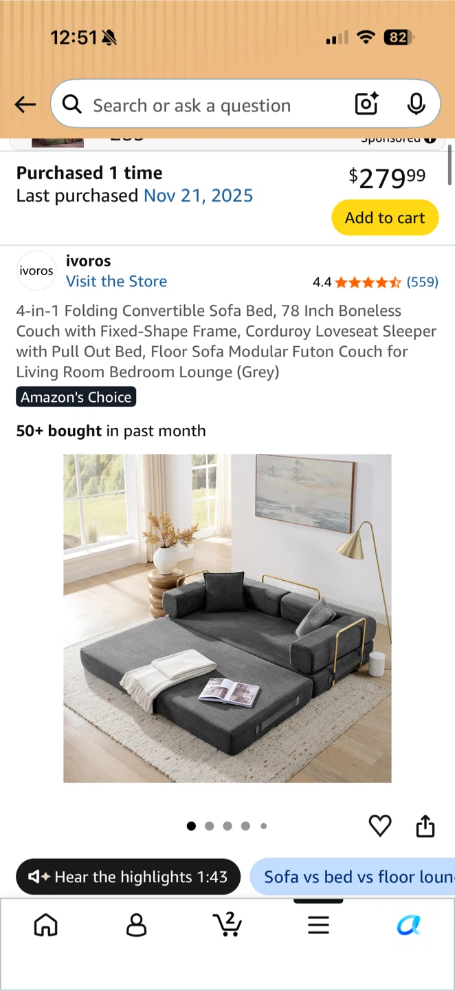 Folding Convertible Sofa Bed - photo 3