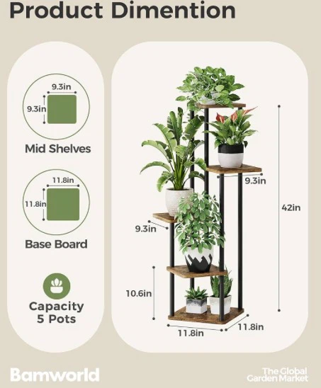 5 - Tier Bamworld Plant Stand - New