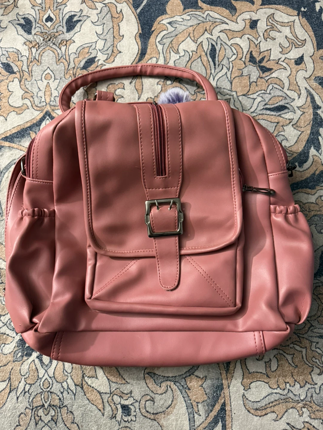 Pink Faux Leather Backpack