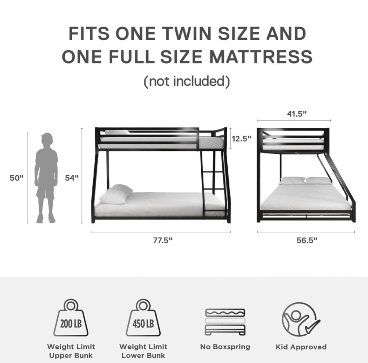 Black Metal Twin-over-Full Bunk Bed - photo 3