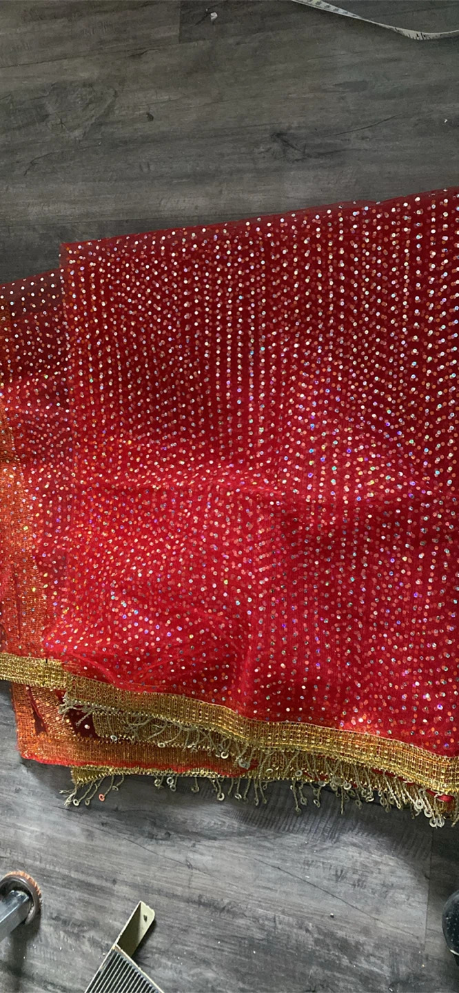 Red Net Dupatta with Gold Sequins 66 x 42 in - photo 3