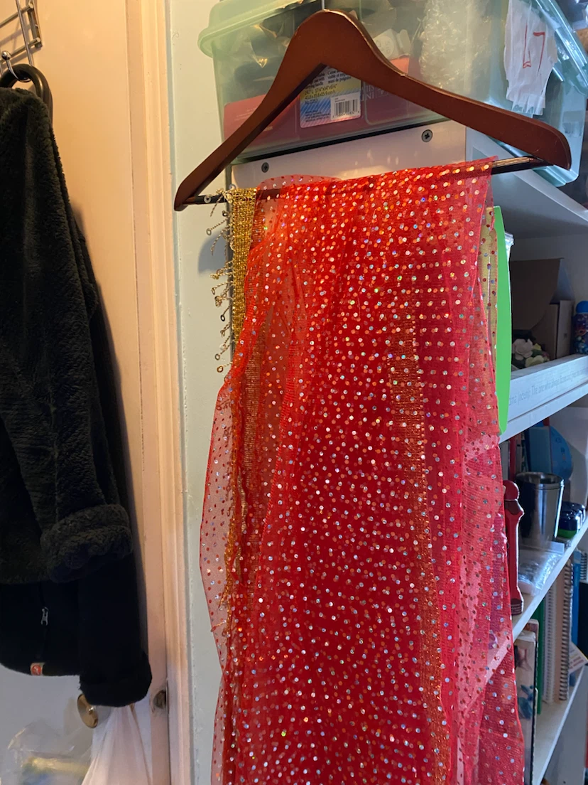 Red Net Dupatta with Gold Sequins 66 x 42 in - photo 4