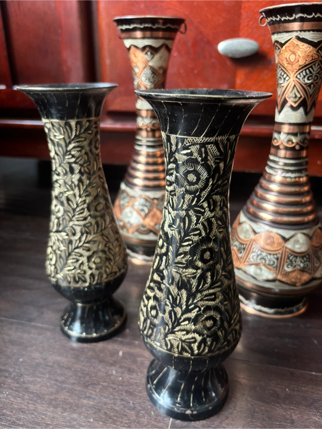 Set of 4 Hand-Etched Metal Vases - photo 2