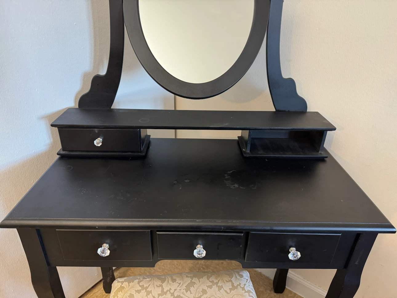 Black Vanity Table with Mirror and Stool - photo 2