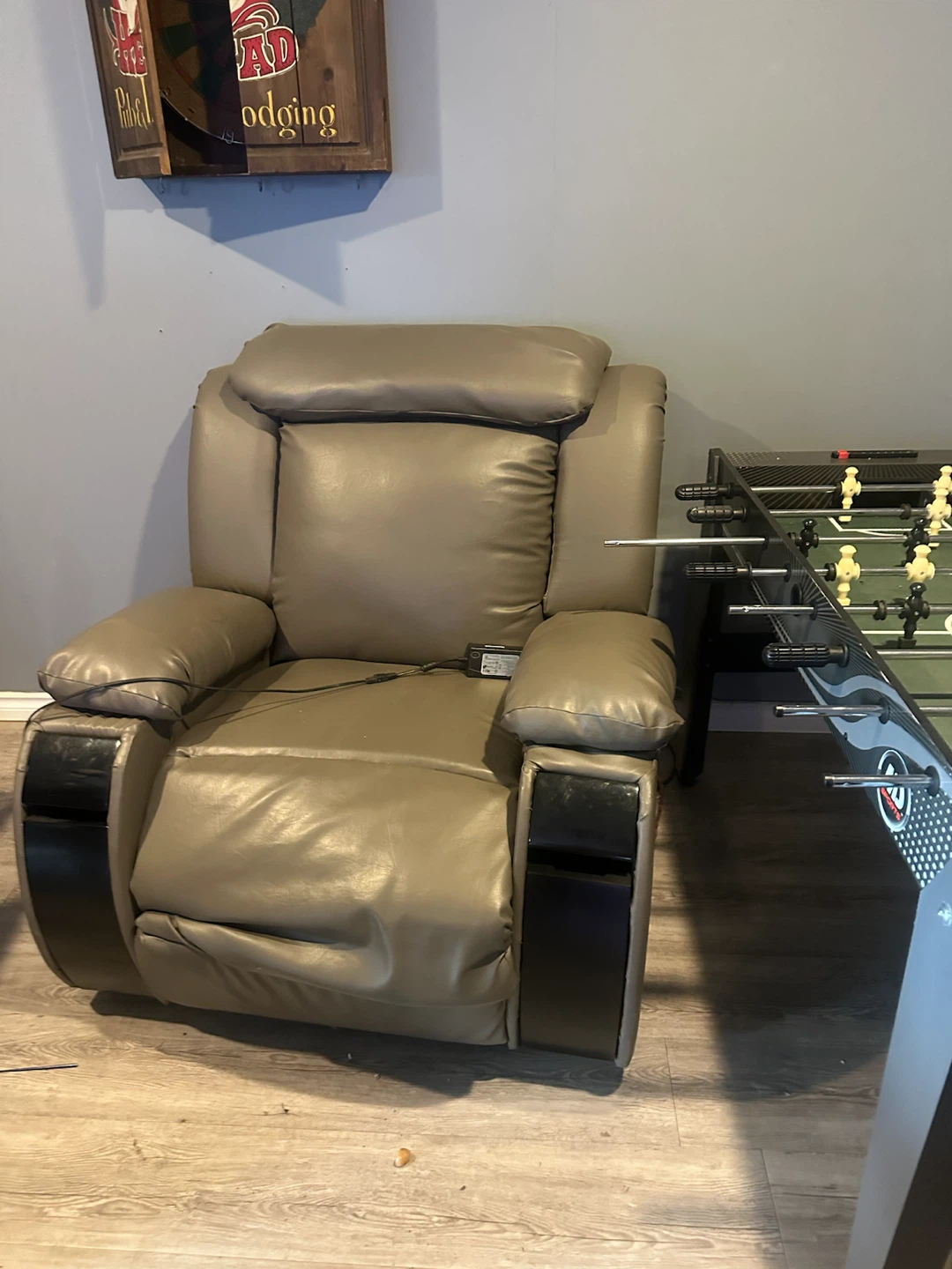 Grey Faux Leather Power Recliner
