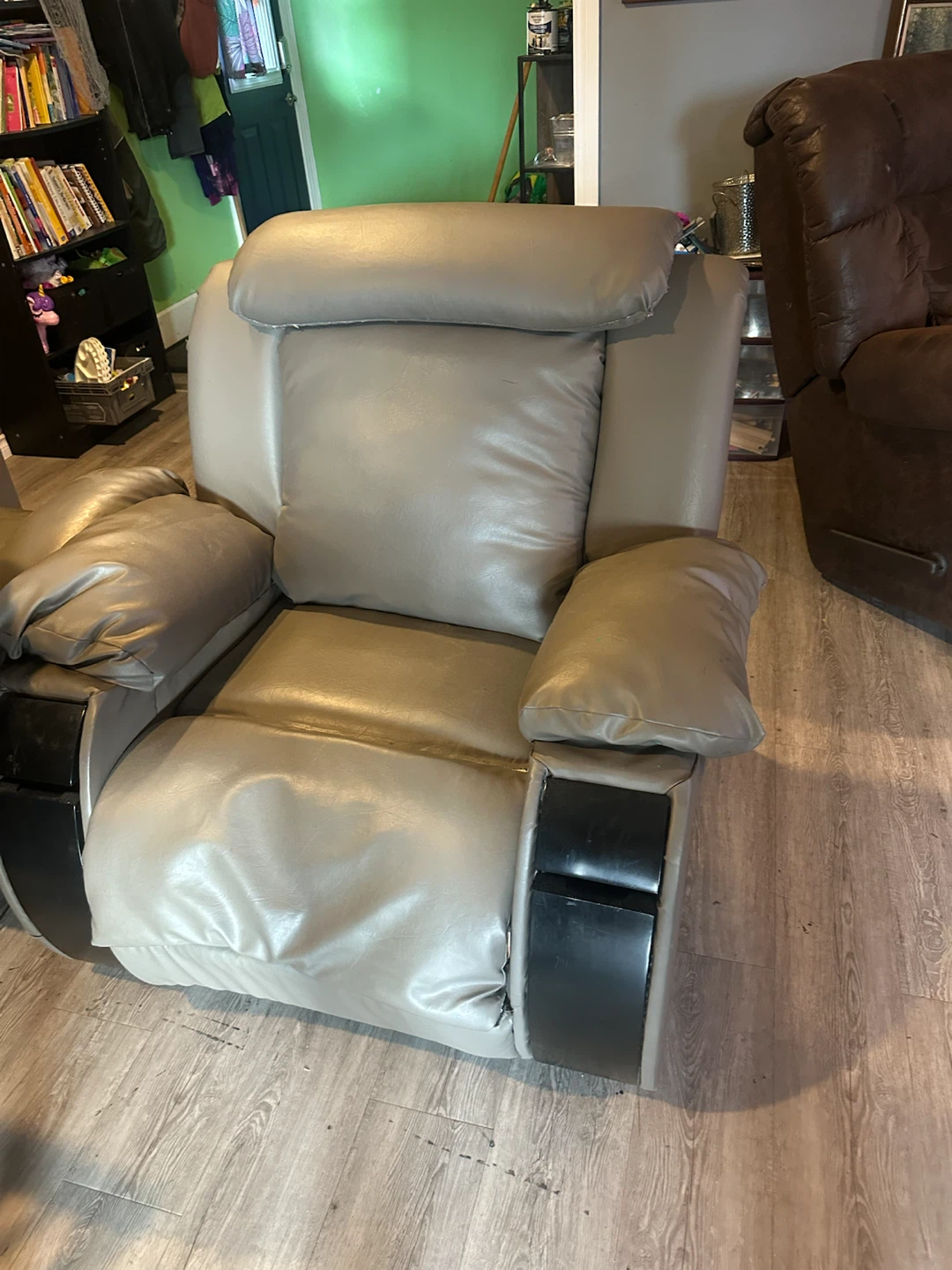 Grey Faux Leather Power Recliner - photo 2