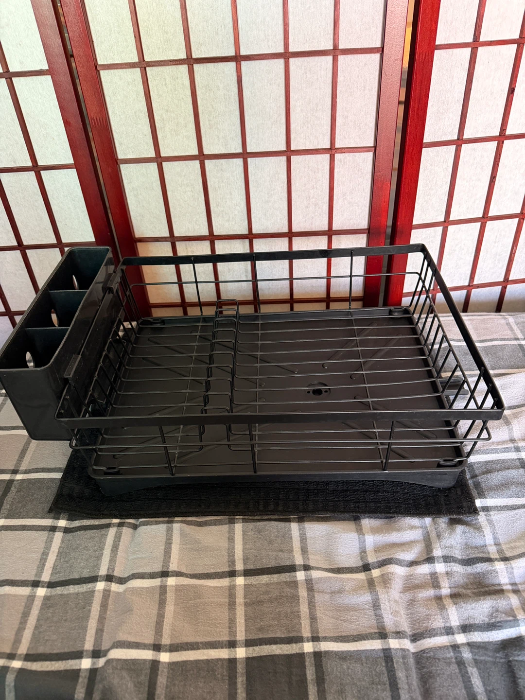 Black Dish Drying Rack with Cutlery Holder