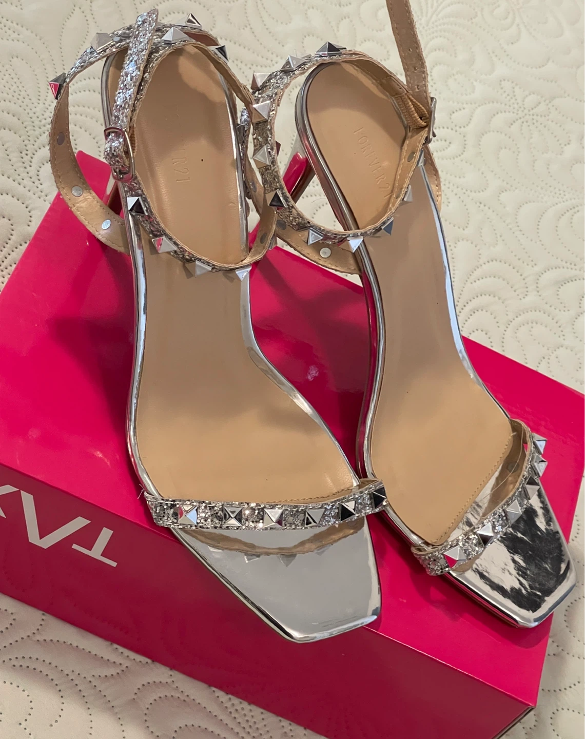 Forever 21 Silver Studded Heels