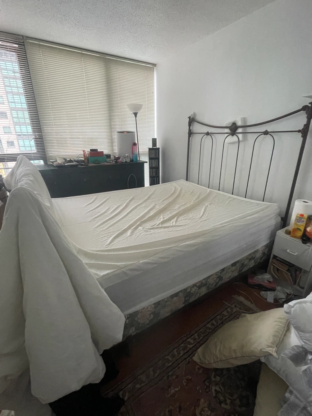 Vintage Metal Queen Bed Frame, mattress and boxspring