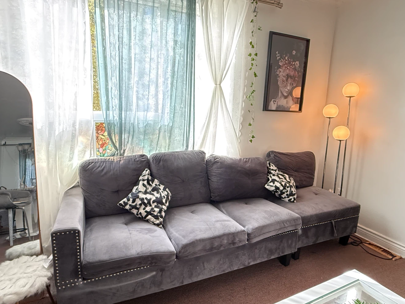 Grey Velvet Sectional Sofa with Storage - photo 2