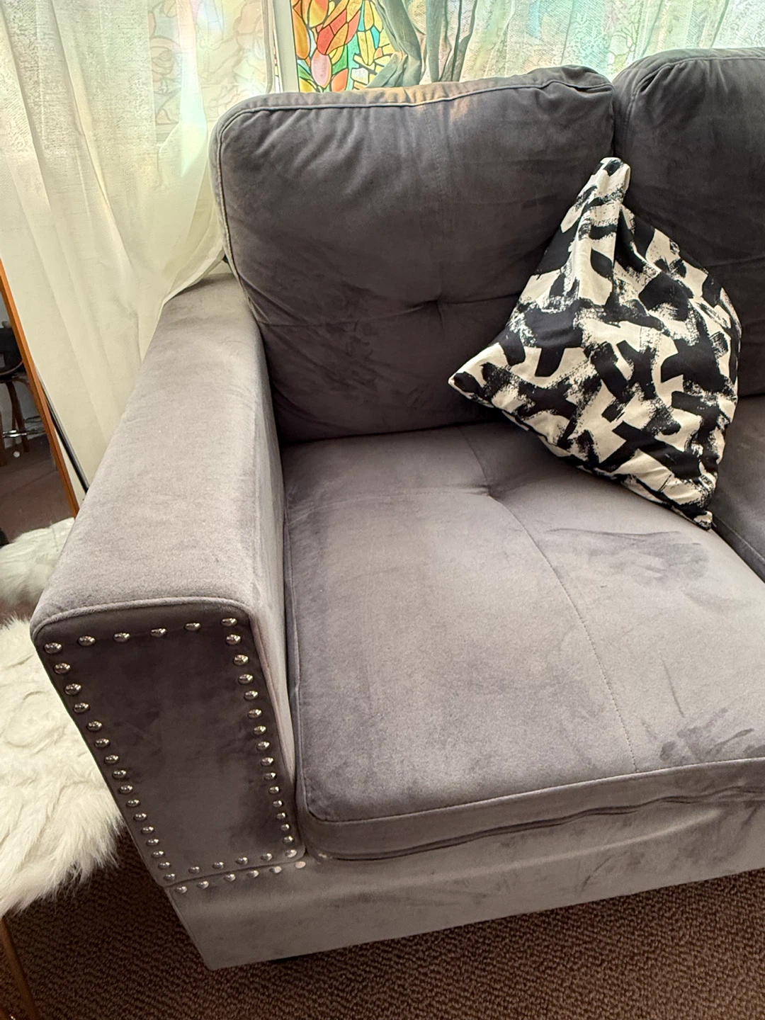 Grey Velvet Sectional Sofa with Storage - photo 3