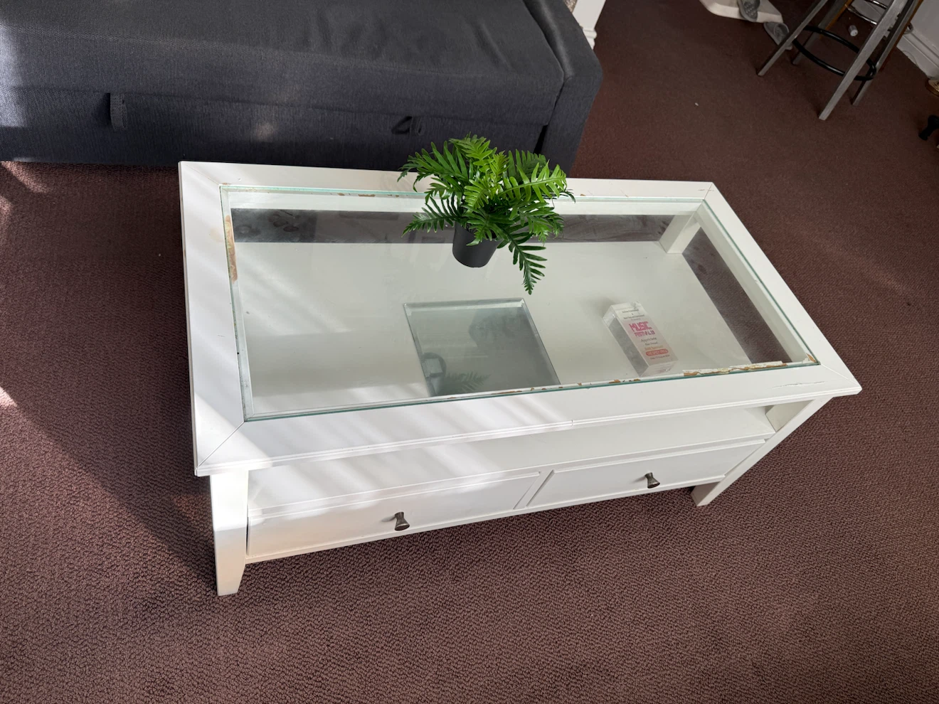 White Coffee Table with Glass Top and Storage Drawers - photo 2