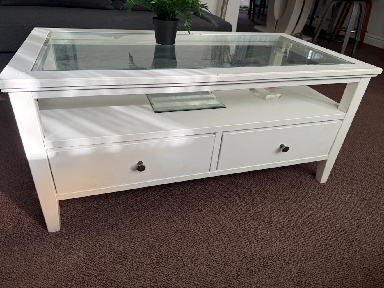 White Coffee Table with Glass Top and Storage Drawers - photo 3