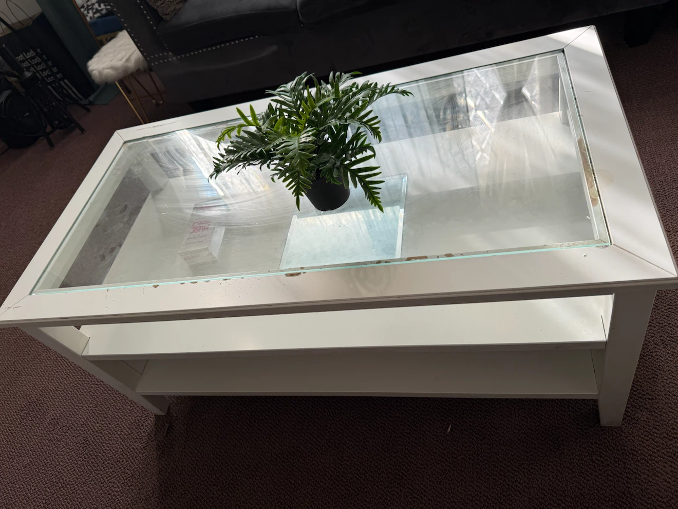 White Coffee Table with Glass Top and Storage Drawers - photo 4