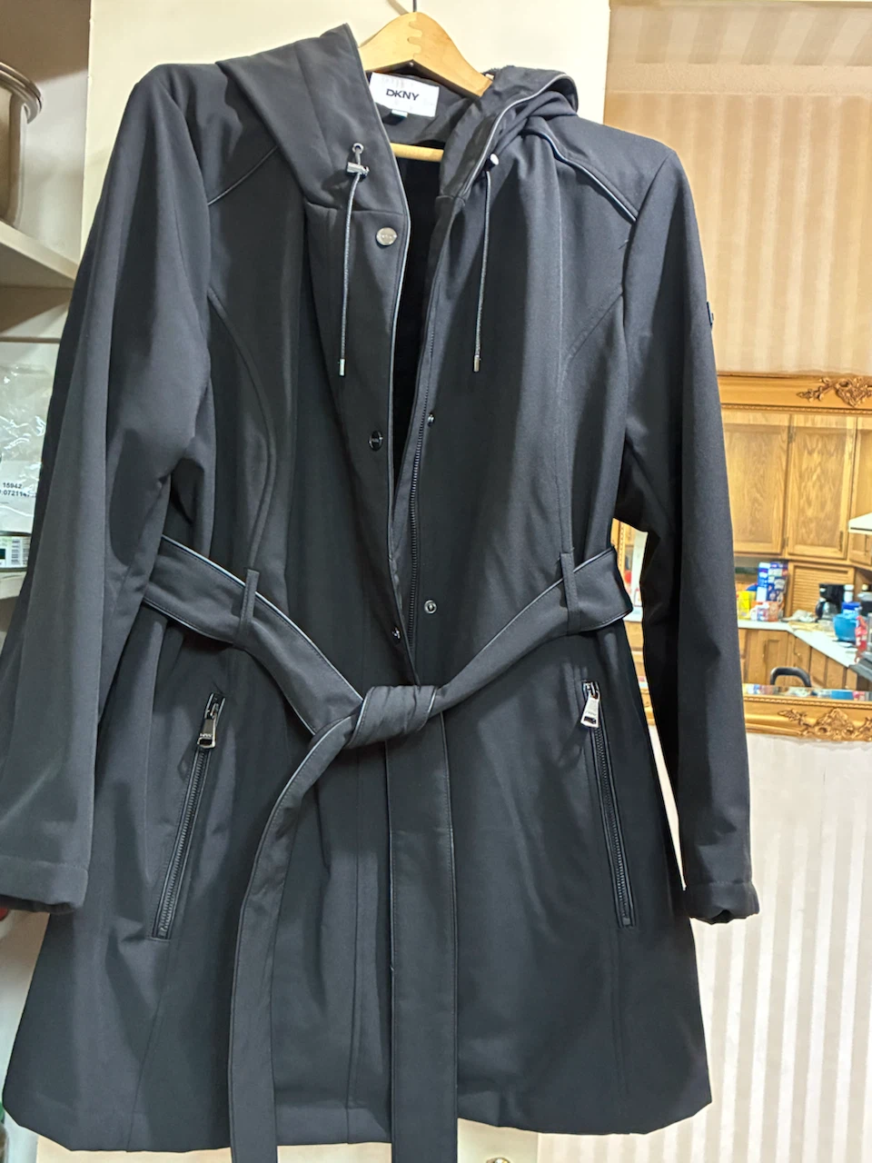 DKNY Black Hooded Trench Coat - photo 2