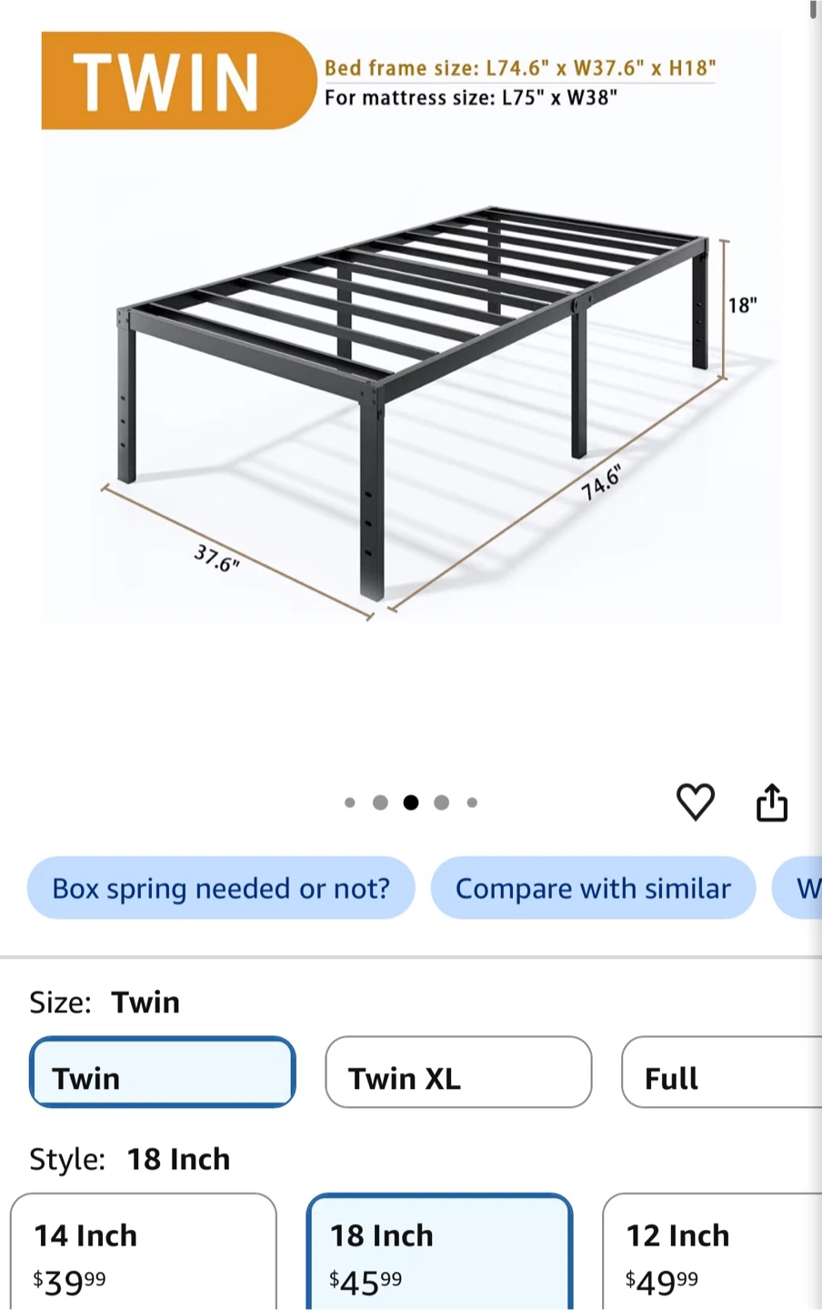 Metal Bed Frame Twin Size