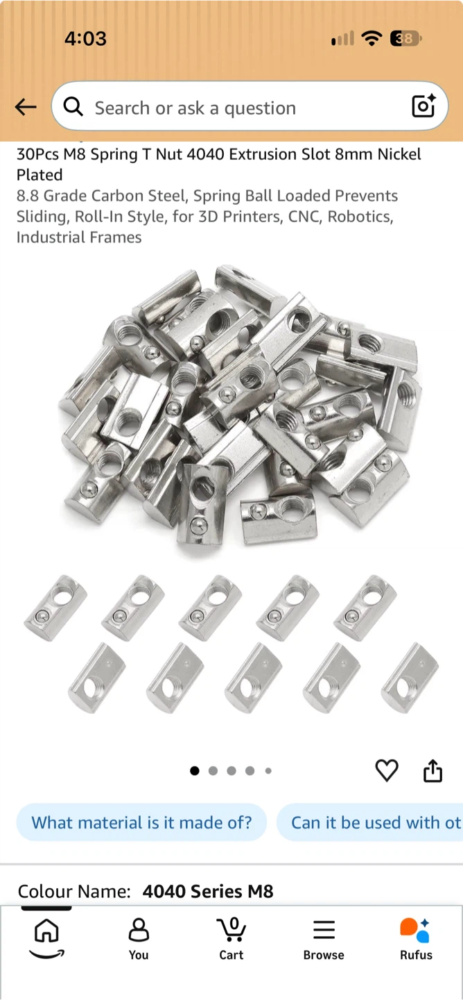 30 Pcs M8 Spring T-Slot Nuts for 4040 Extrusion