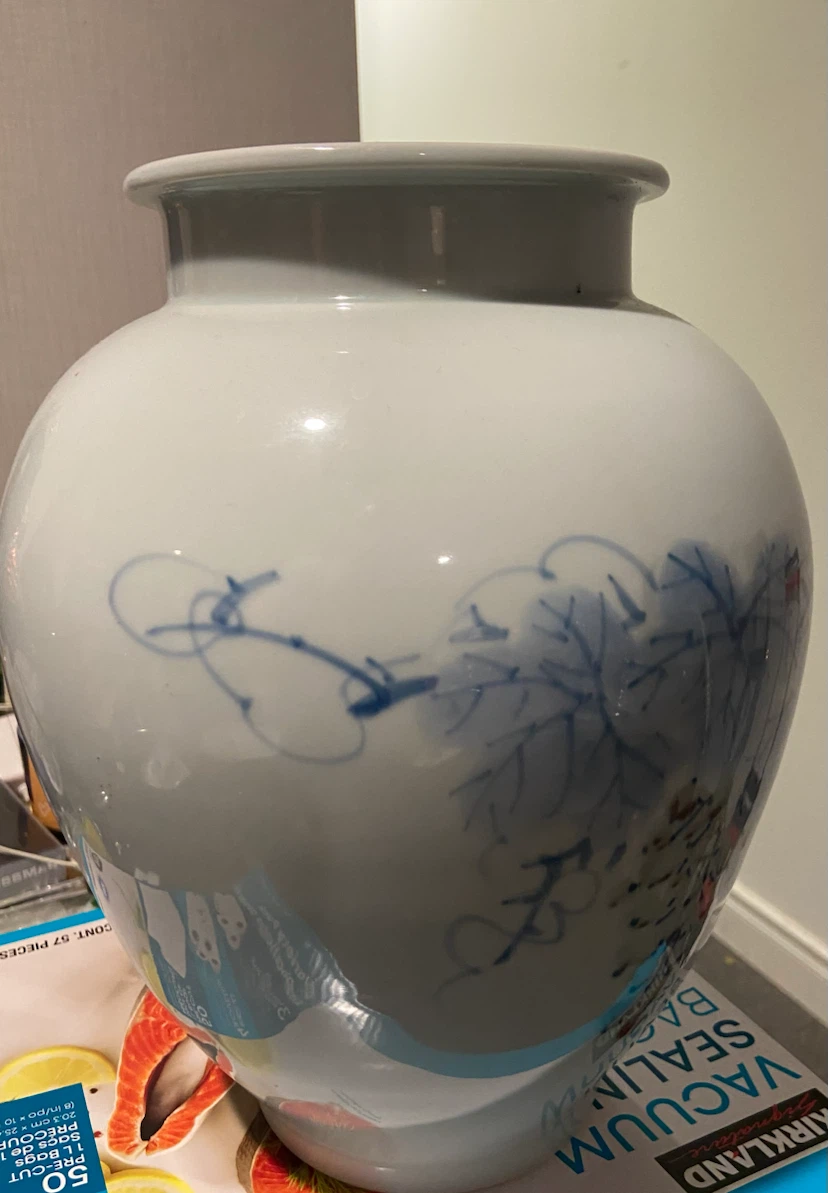 White ceramic vase with blue floral pattern - photo 3