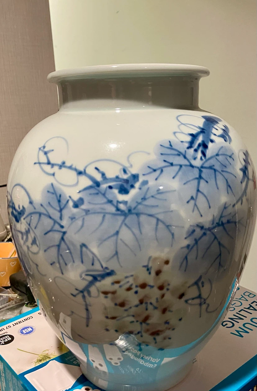 White ceramic vase with blue floral pattern - photo 4