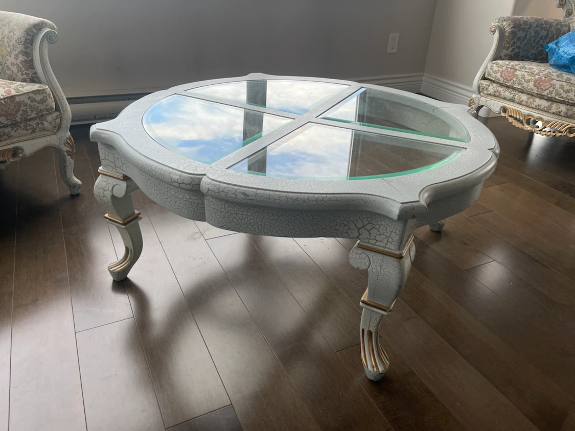 Vintage Style Painted Wood and Glass Coffee Table
