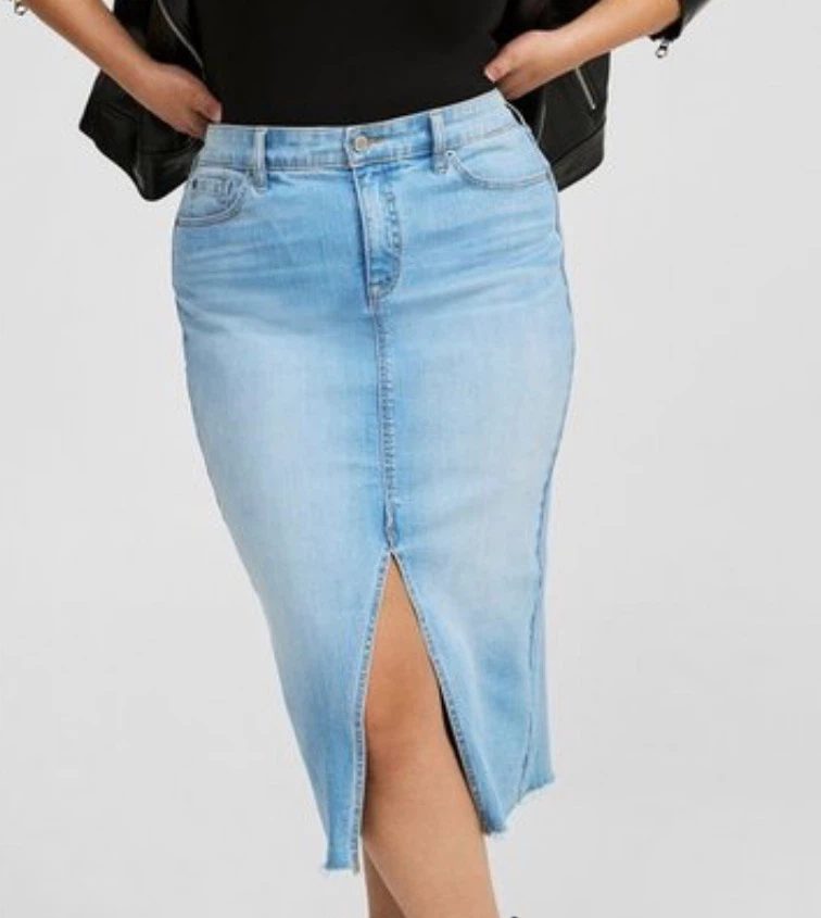 George Light Wash Denim Midi Skirt