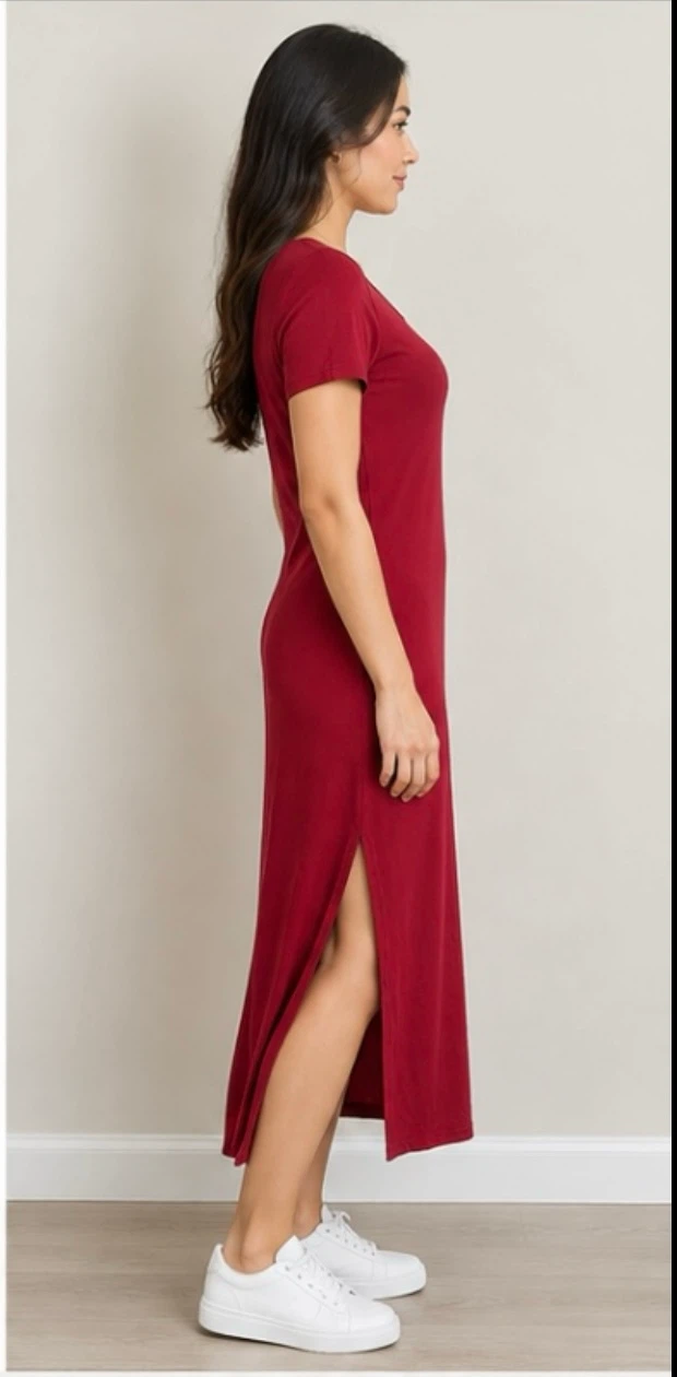 New Red Short Sleeve Maxi Dress M - photo 3