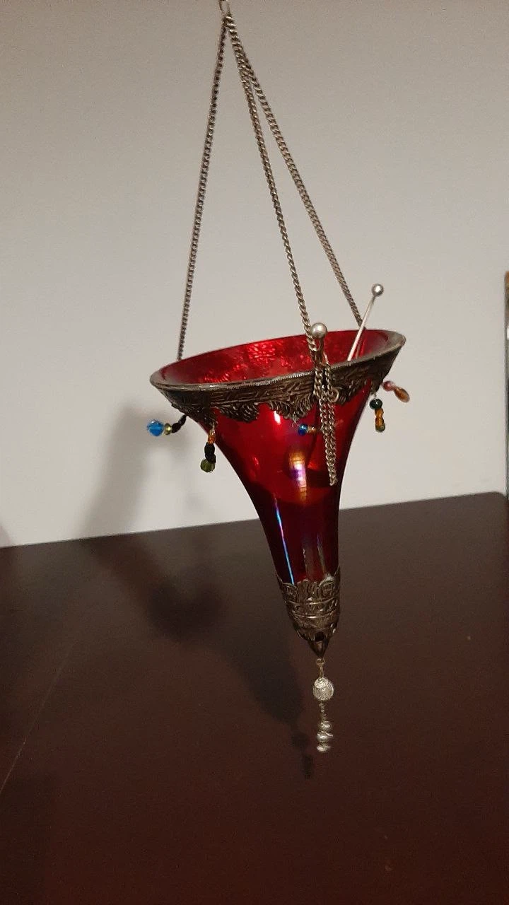 Red Glass Hanging Votive Candle Holder
