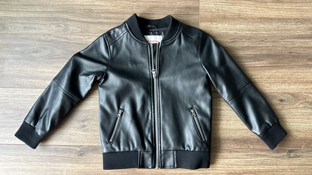 Kids Black Faux Leather Bomber Jacket