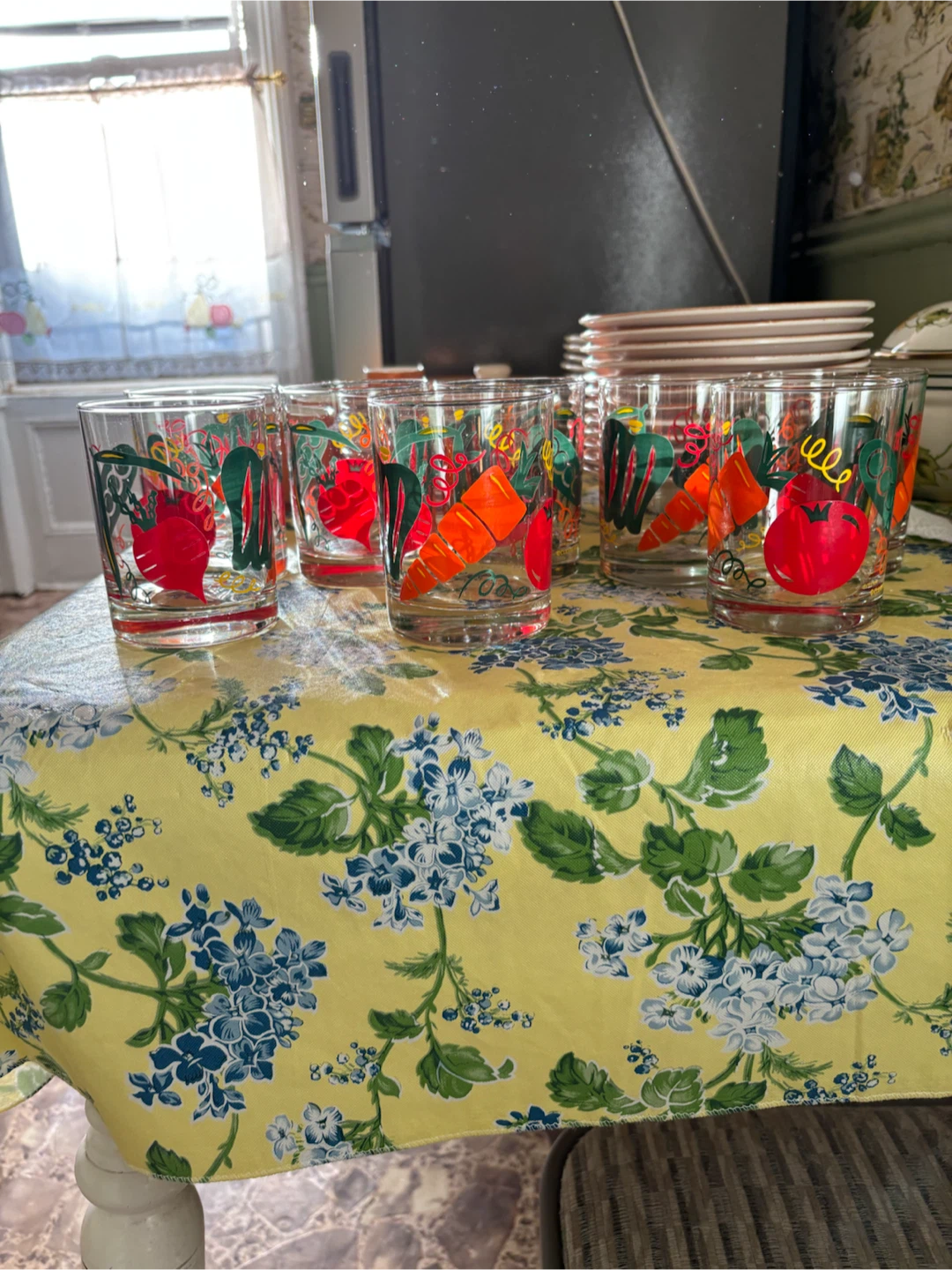 Set of 8 culver made in USA heavy tumblers with vegetable motif - photo 2