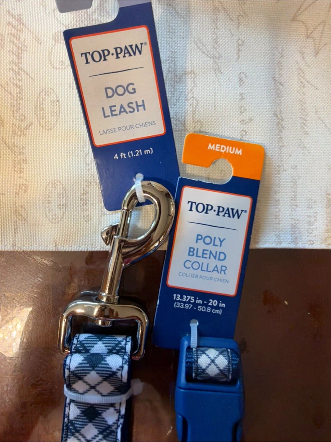 Top Paw Plaid Dog Collar and Leash Set Medium