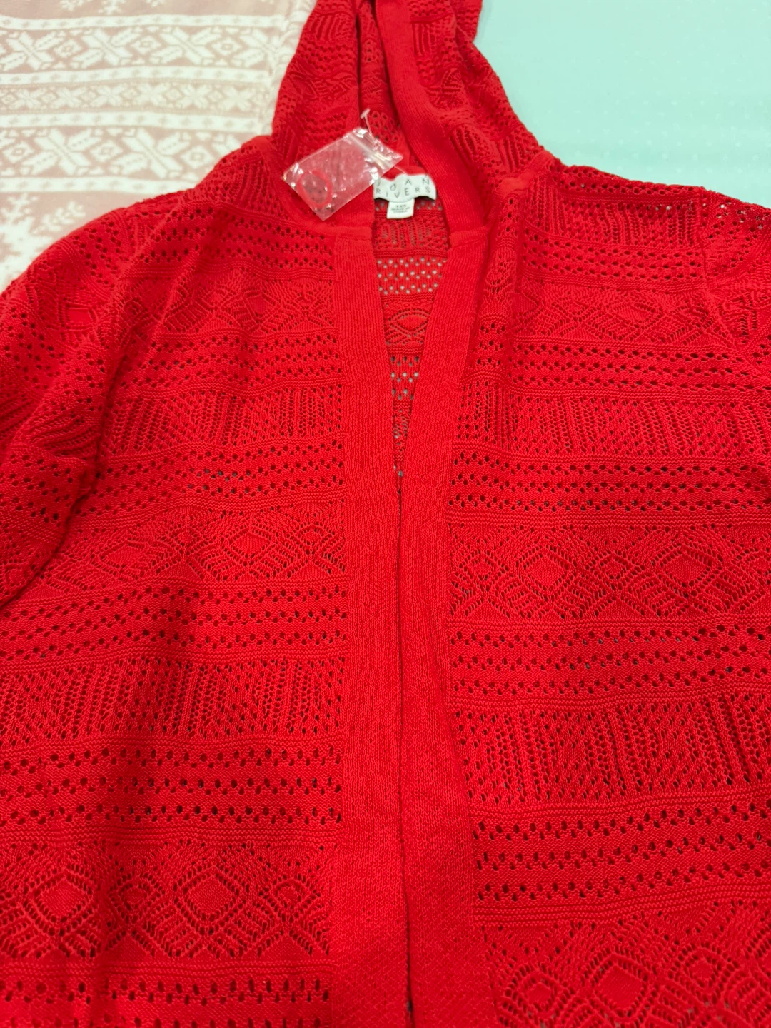 Joan Rivers Red Hooded Cardigan