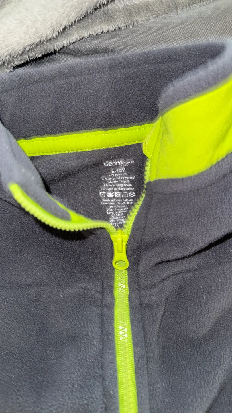 Children's Grey and Neon Green Fleece Zip-Up Jacket - photo 2