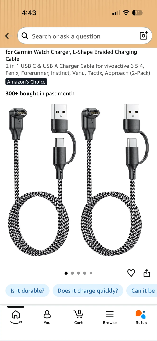 2 Garmin Watch Charging Cables