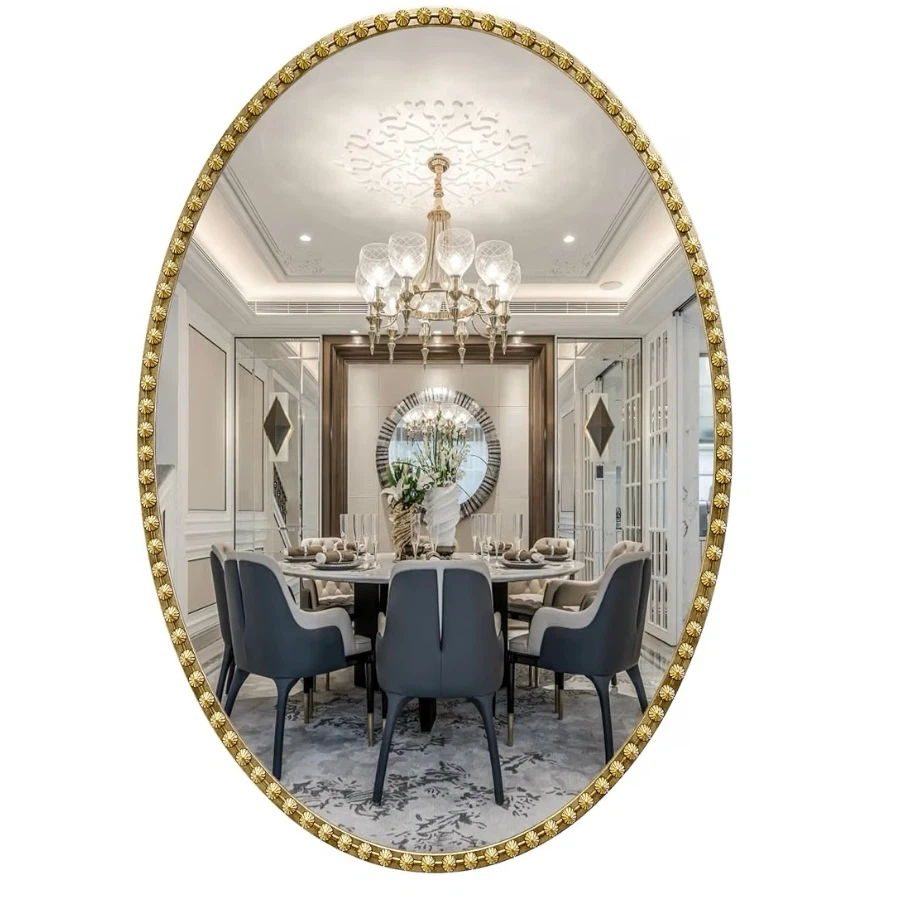 Oval Gold Floral Metal Framed Vanity Mirror