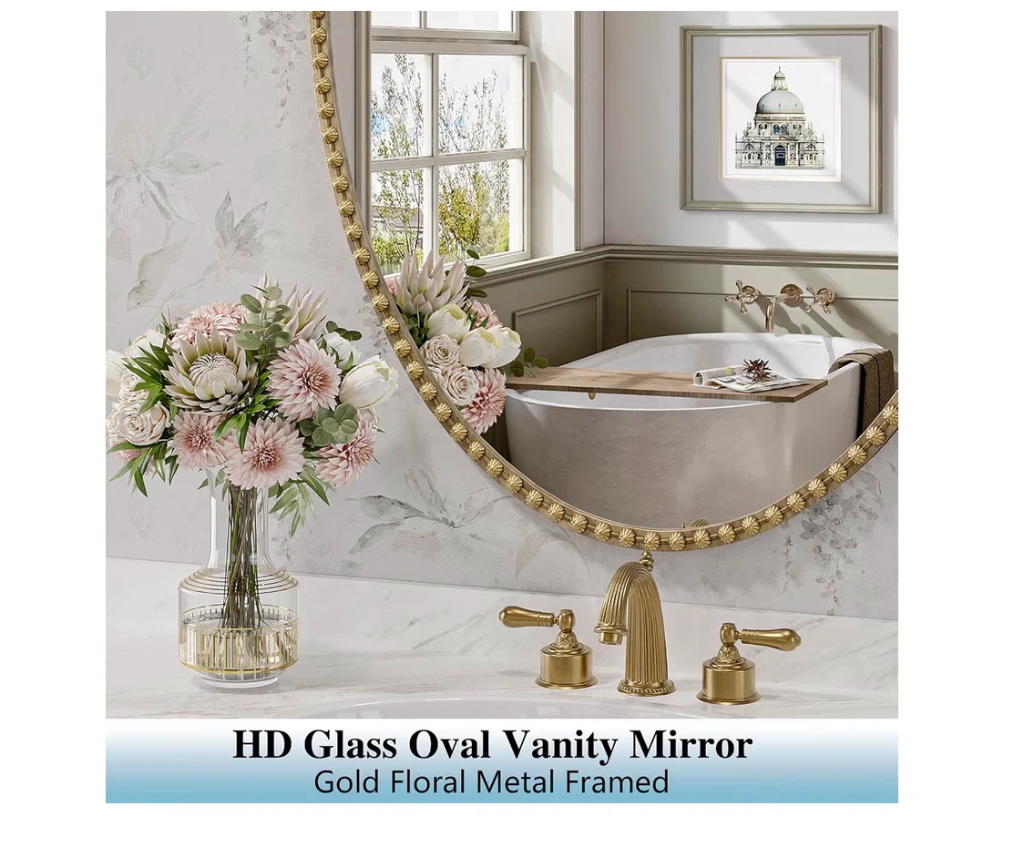 Oval Gold Floral Metal Framed Vanity Mirror - photo 4
